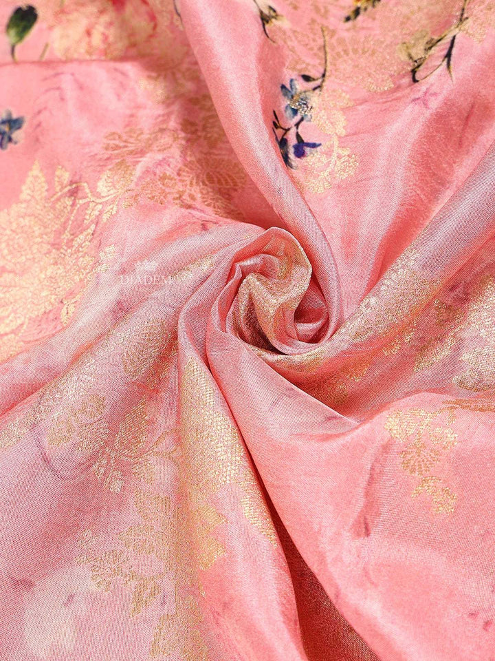 Pink Banarasi Saree with Flower design on the body with Zari Border - Diadem