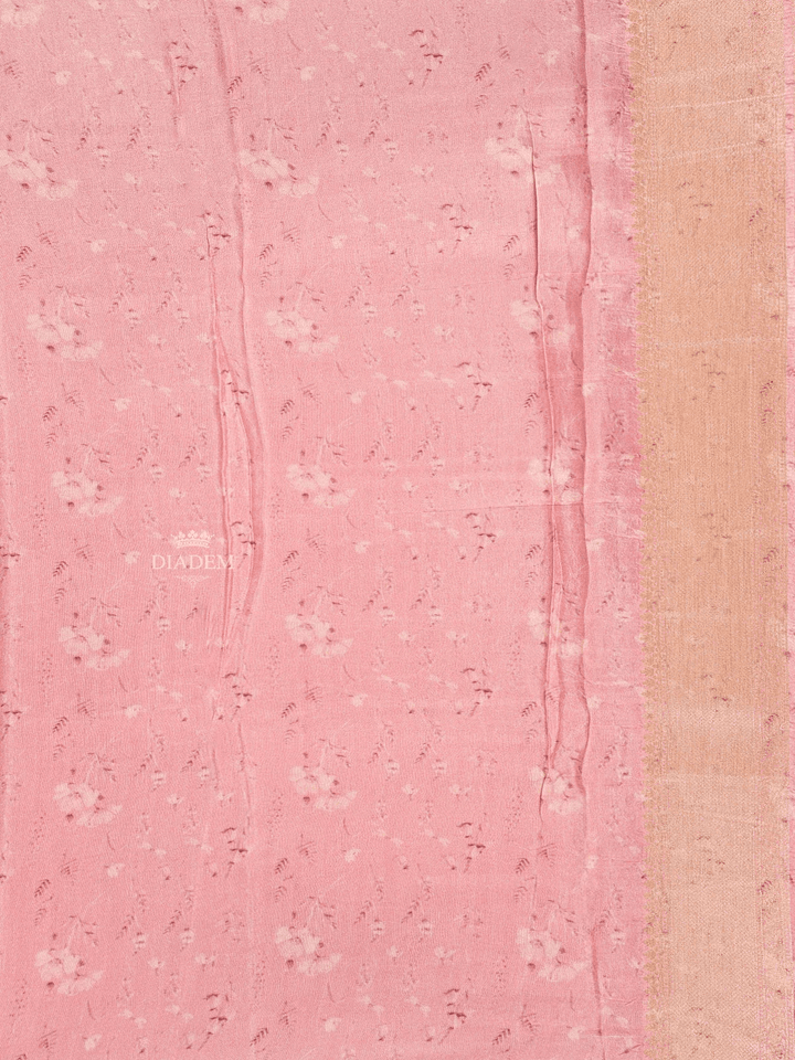 Pink Banarasi Saree with Flower design on the body with Zari Border - Diadem