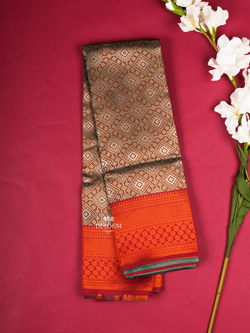 Brown Art Silk Saree with Geometric Design on the Body with Contrast Designed Border - Diadem