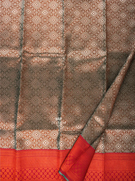 Brown Art Silk Saree with Geometric Design on the Body with Contrast Designed Border - Diadem