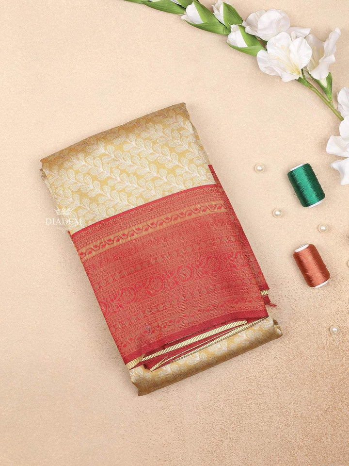 Cream Art Silk Saree with Leaf and Vines Design on the Body with Contrast Border - Diadem