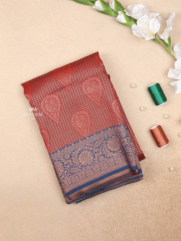 Red Art Silk Saree with Stripes and Water Drop Design on the Body with Contrast Border - Diadem