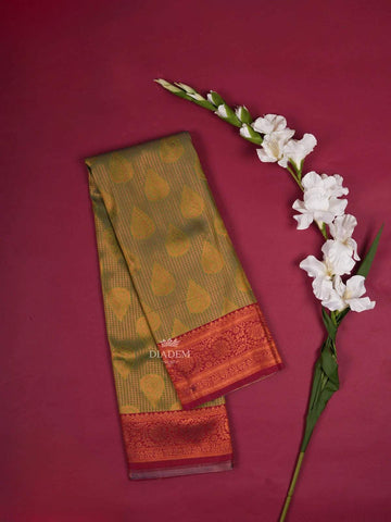 Green Art Silk Saree with Floral and Stripes Design on the Body with Contrast Designed Border - Diadem