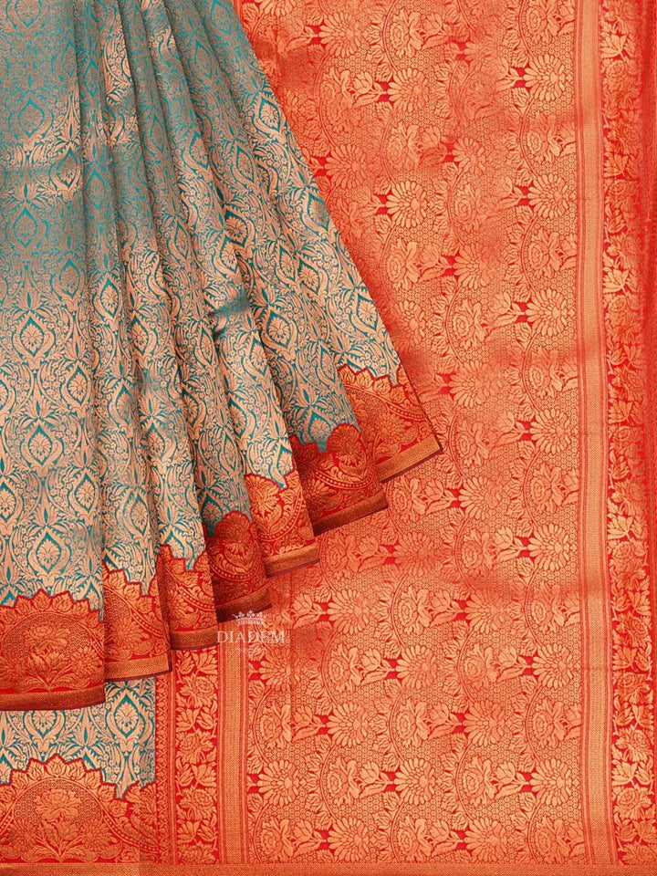 Blue Art Silk Saree with Floral Motif on the Body and Designed Zari Border - Diadem