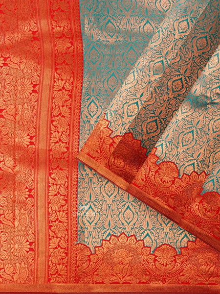 Blue Art Silk Saree with Floral Motif on the Body and Designed Zari Border - Diadem