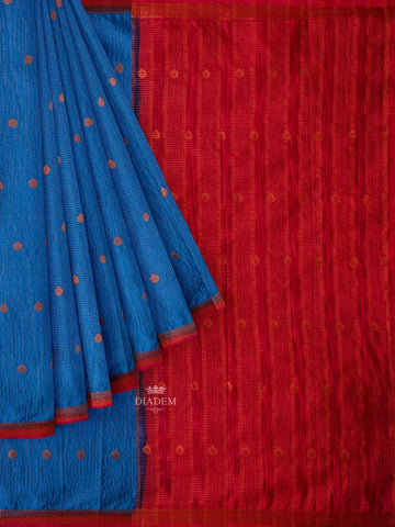 Blue Semi Silk Saree with Checked design on the body and Contrast Zari Border - Diadem