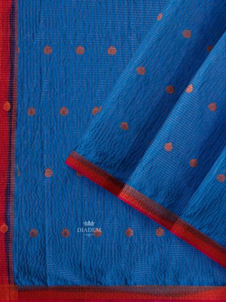 Blue Semi Silk Saree with Checked design on the body and Contrast Zari Border - Diadem