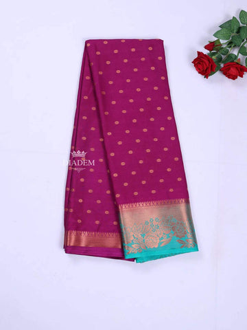 Purple Art Silk Saree with Floral Motif on the body and Contrast Zari Border - Diadem