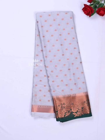 Ash Art Silk Saree with Zari Butta on the body and One Side Contrast Border - Diadem