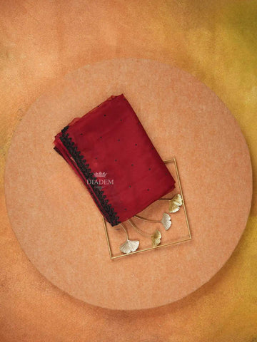 Red Organza Saree with Embroidery Design on the Body and with Scalloped Border - Diadem