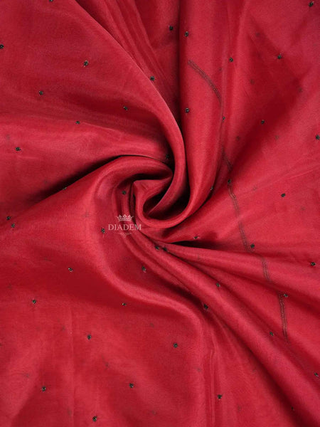 Red Organza Saree with Embroidery Design on the Body and with Scalloped Border - Diadem