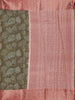 Olive Green Chanderi Silk Saree with Leaf Design on the Body with Contrast Border