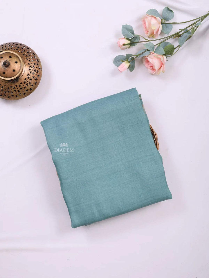 Light Green Semi Tussar Silk Saree with Flower Plant Design on the Body and without Border - Diadem