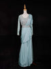 Teal Blue Ready to wear Saree with Sequins Beads Design Blouse with Waist Belt - Diadem