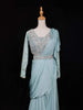 Teal Blue Ready to wear Saree with Sequins Beads Design Blouse with Waist Belt - Diadem