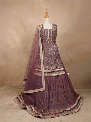 Rose Ebony Georgette Lehenga with Floral Embroidery Paired with Dupatta - Diadem