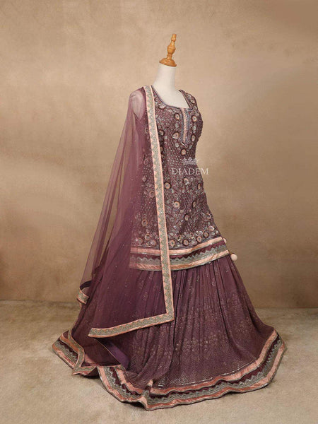 Rose Ebony Georgette Lehenga with Floral Embroidery Paired with Dupatta - Diadem