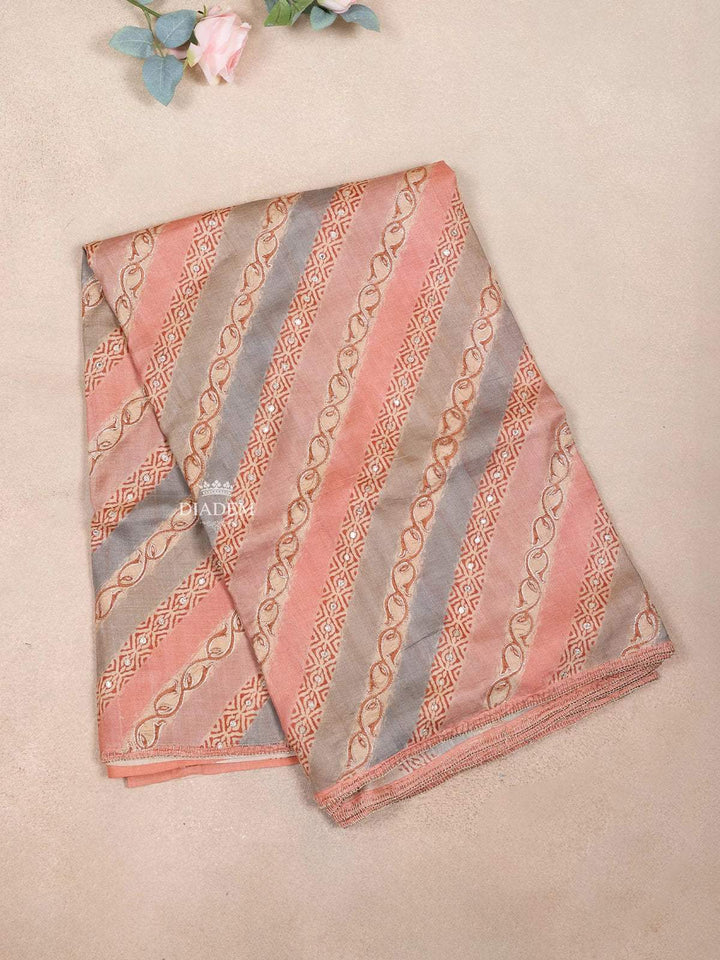 Light Peach Tussar Silk Saree with Stripes on the body and Without Border - Diadem