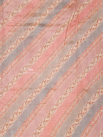 Light Peach Tussar Silk Saree with Stripes on the body and Without Border - Diadem