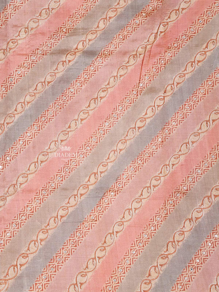 Light Peach Tussar Silk Saree with Stripes on the body and Without Border - Diadem