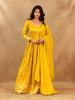 Yellow Floral Embroidery Silk Partywear Gown