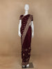Dark Red Floral Designed Georgette Fancy Saree
