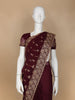 Dark Red Floral Designed Georgette Fancy Saree