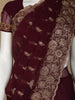 Dark Red Floral Designed Georgette Fancy Saree