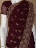 Dark Red Floral Designed Georgette Fancy Saree