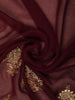 Dark Red Floral Designed Georgette Fancy Saree