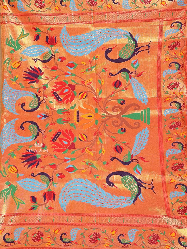 Red Semi Banarasi Saree with Zari Butta on the Body with Designed Border - Diadem