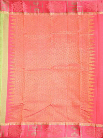 Light Green Pure Kanchipuram Bridal Silk Saree with Checked Design on the Body with Designed Border - Diadem