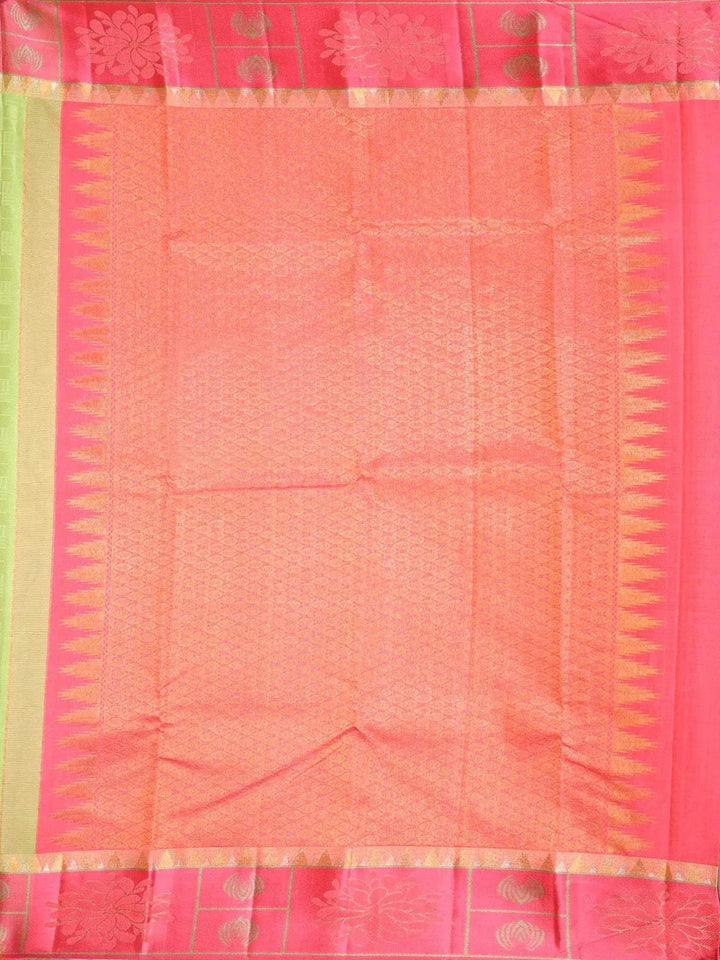 Light Green Pure Kanchipuram Bridal Silk Saree with Checked Design on the Body with Designed Border - Diadem