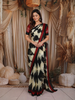 Black and White Geometric Printed Design Chiffon Saree with Contrast Maroon Border
