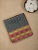 Dark Grey Semi Tussar Silk Checks And Stripes Designed Saree - Diadem