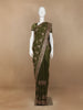 Olive Green Floral Embroidery Chiffon Silk Saree