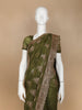 Olive Green Floral Embroidery Chiffon Silk Saree