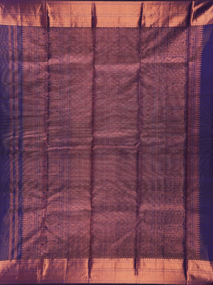 Dark Purple Butta And Peacock Motifs Pure Kanchipuram Silk Saree - Diadem