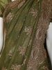Olive Green Floral Embroidery Chiffon Silk Saree