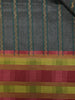 Dark Grey Semi Tussar Silk Checks And Stripes Designed Saree - Diadem