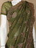 Olive Green Floral Embroidery Chiffon Silk Saree
