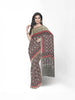 Olive Green Semi Tussar Silk Saree with Patola Prints on the body and Contrast Zari Border