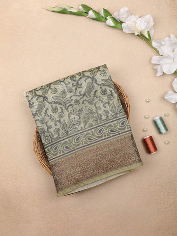 Light Green Chanderi Silk Saree with Leaf and Vines Design with Designed Border - Diadem