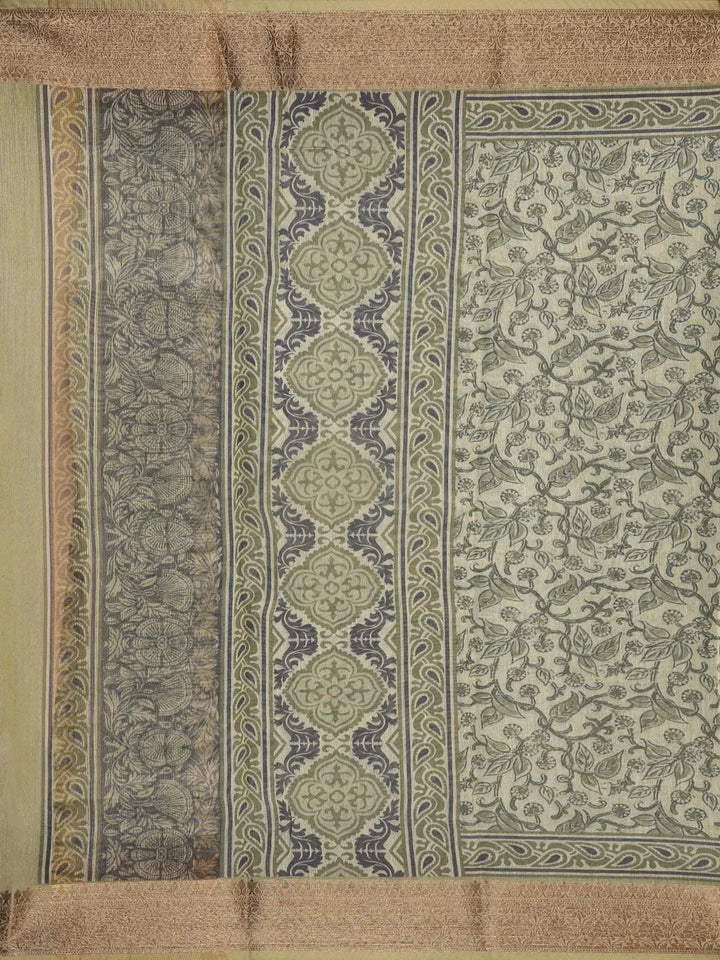 Light Green Chanderi Silk Saree with Leaf and Vines Design with Designed Border - Diadem