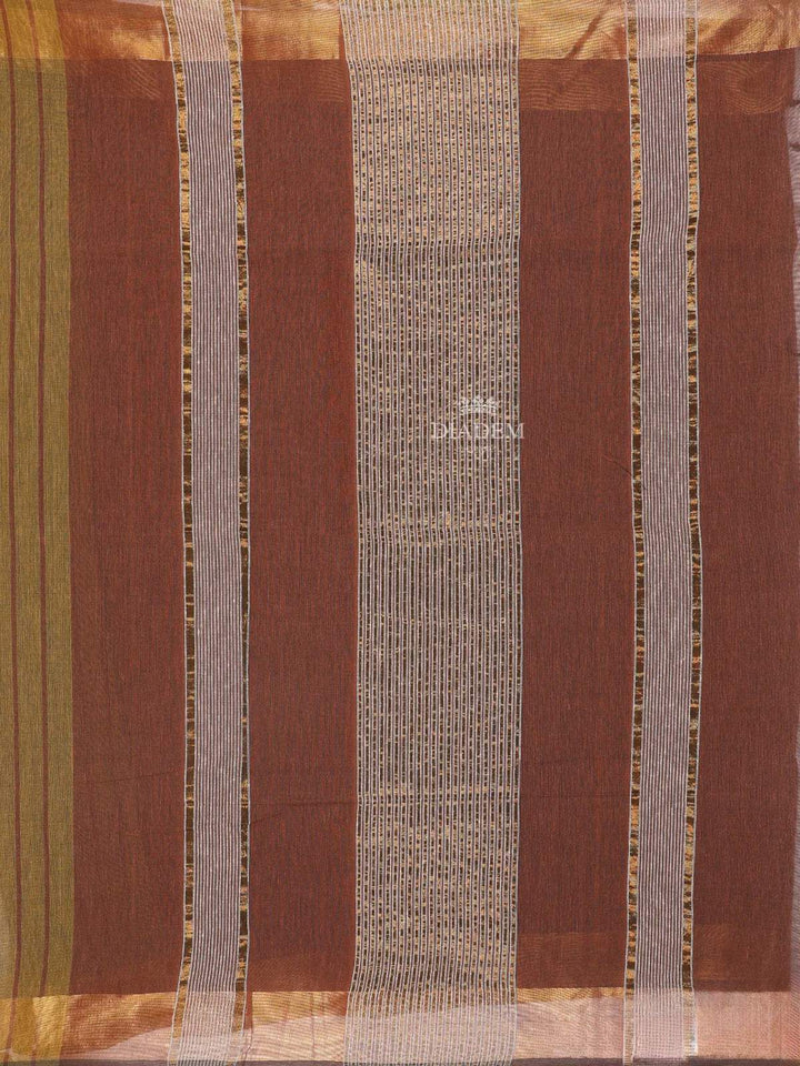Brown Cotton Saree with Jute Design on the Body without Border - Diadem