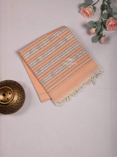 Light Orange Cotton Saree with Jute Design on the Body and without Border - Diadem