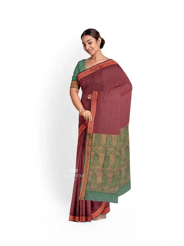 Purple Cotton Saree with Design Motif on the body and Thread Border - Diadem