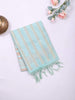 Teal Blue Semi Tussar Silk Saree with Stripes Design on the Body and without Border - Diadem