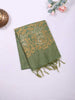 Green Semi Tussar Silk Saree with Plant Design on the Body and without Border - Diadem