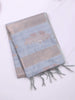 Light Blue Semi Tussar Silk Saree with Stripes and Floral Design and without Border - Diadem